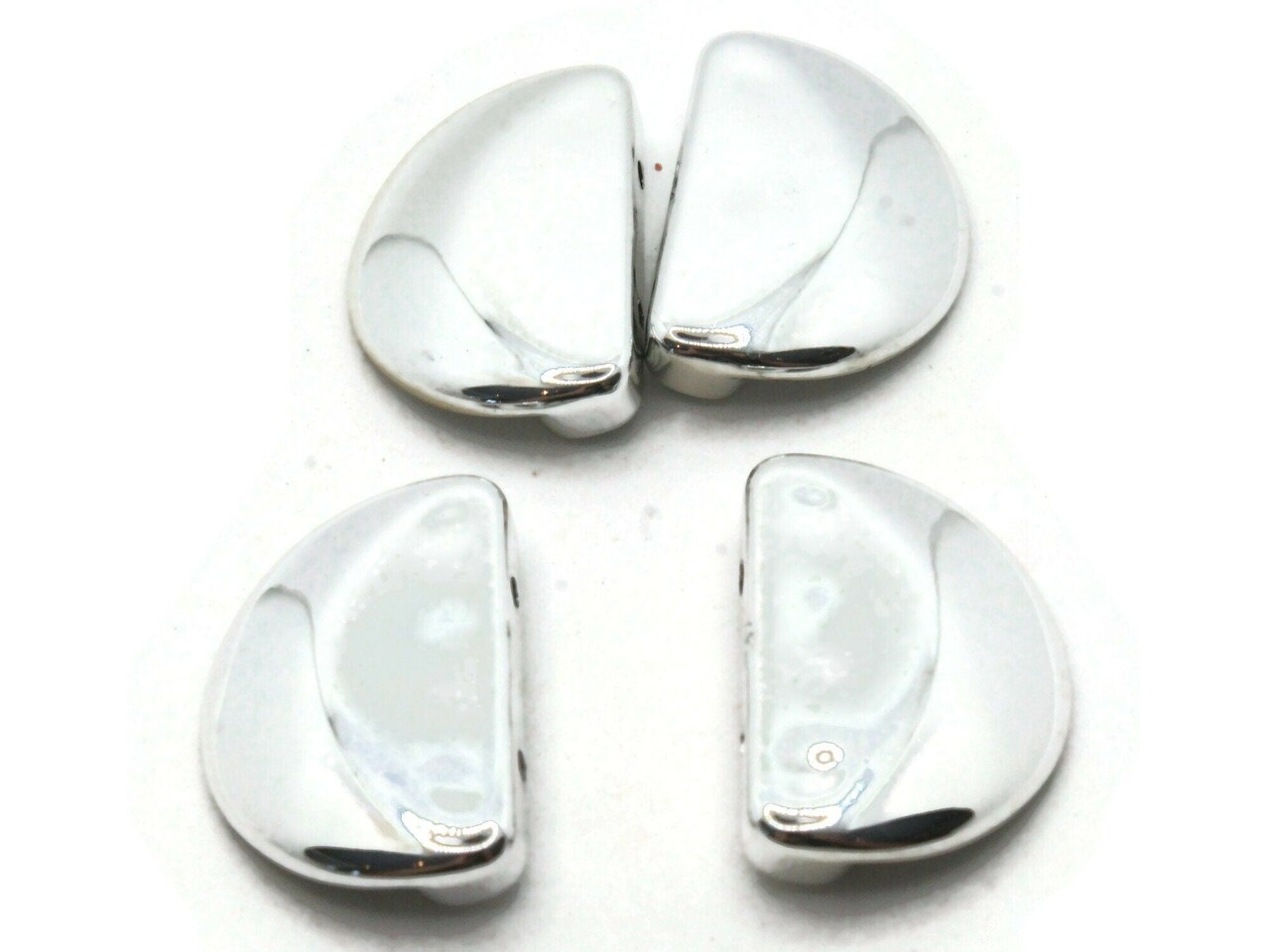 4 28mm Smooth Half Round Two Hole Spacers Vintage Silver Plated Plastic Beads